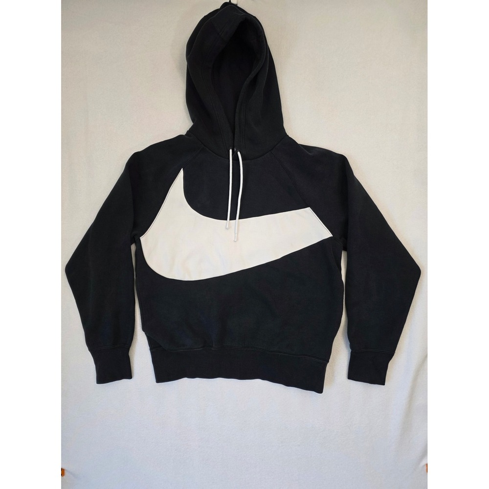 Nike Sportswear Swoosh Hoodie S Black White Big Logo Fleece Pullover DD8222-010